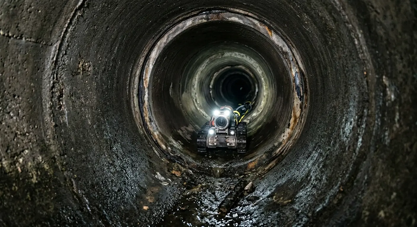 Robotic sewer camera inspecting pipe interior for Sewer Line Repair in Aldine